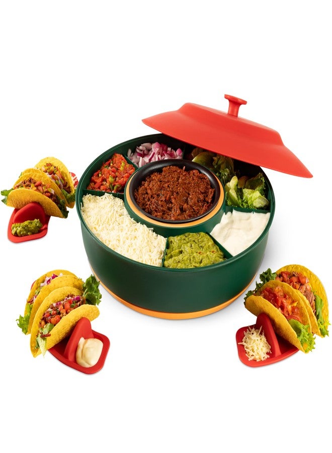 Kusini Taco Tuesday Kit - Taco Bar Serving Set for a Party - 30oz Heated Pot, 4 Taco Holders, & Detachable Lazy Susan Tray - Taco Night Fiesta - Unique Couple & Housewarming Gift Set Ideas - Image 1