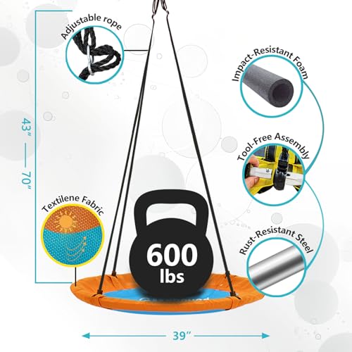 SkyBound Tree Swing Saucer Swing 600LB Weight Capacity Outdoor Swing with Hanging Straps Waterproof Tree Swings for Kids Tire Swings for Trees Durable Flying Swing Seat for Children - Image 5