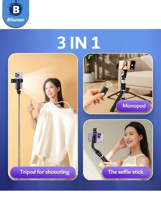 Bliszaar 67 Inch Extendable Phone Tripod and Camera Stand,  3 In 1 with Bluetooth Remote and Clip, Selfie stick for smartphone, Monopod for phone, Black - Image 2
