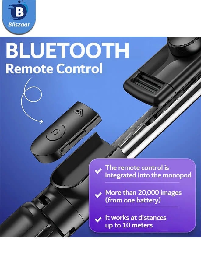 Bliszaar 67 Inch Extendable Phone Tripod and Camera Stand,  3 In 1 with Bluetooth Remote and Clip, Selfie stick for smartphone, Monopod for phone, Black - Image 4