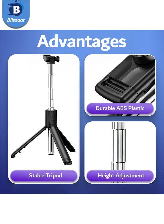 Bliszaar 67 Inch Extendable Phone Tripod and Camera Stand,  3 In 1 with Bluetooth Remote and Clip, Selfie stick for smartphone, Monopod for phone, Black - Image 3