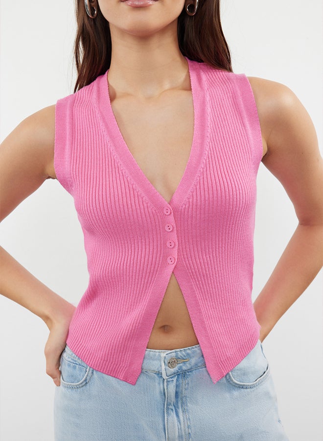 trendyol Pink Crop Premium/ Special Yarn Knitwear Vest - Image 3