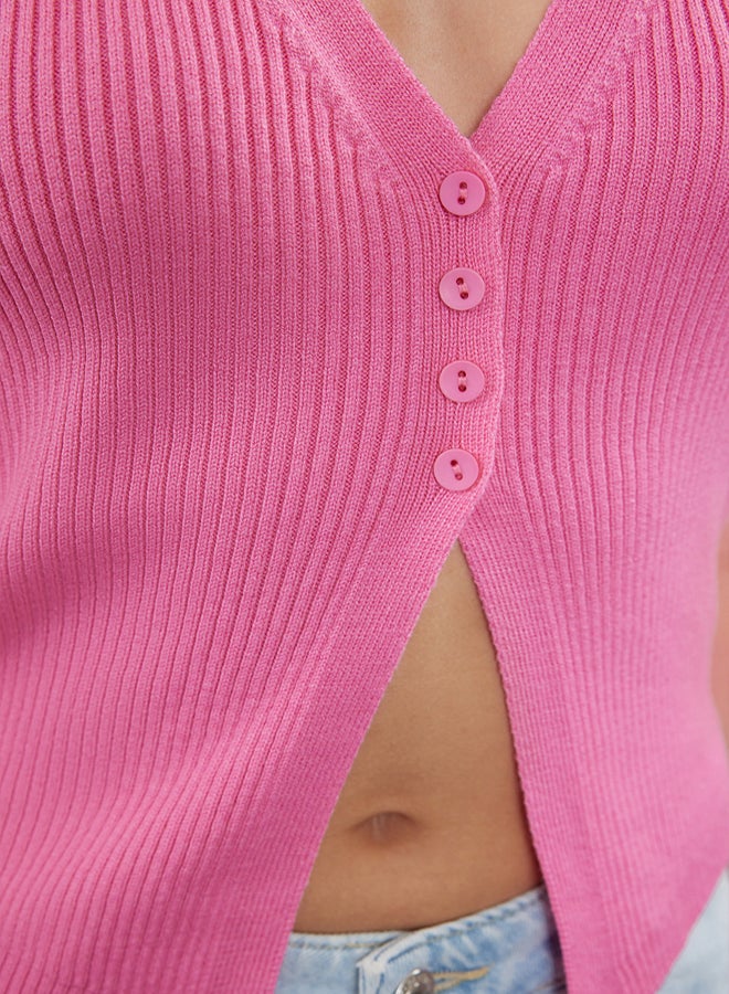 trendyol Pink Crop Premium/ Special Yarn Knitwear Vest - Image 4