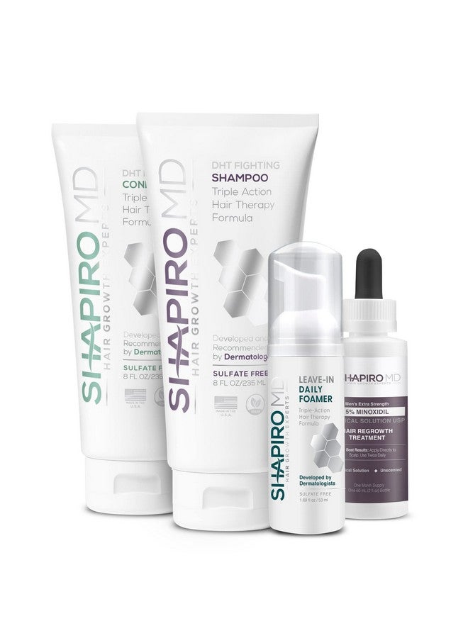 Shapiro MD Hair Growth Experts Men’S Regrowth Kit Plus: Shampoo Conditioner 5% Minoxidil Leavein Foam. Complete Anti Hair Loss And Thinning Hair Solution For Men 1 Month Supply  - Image 1