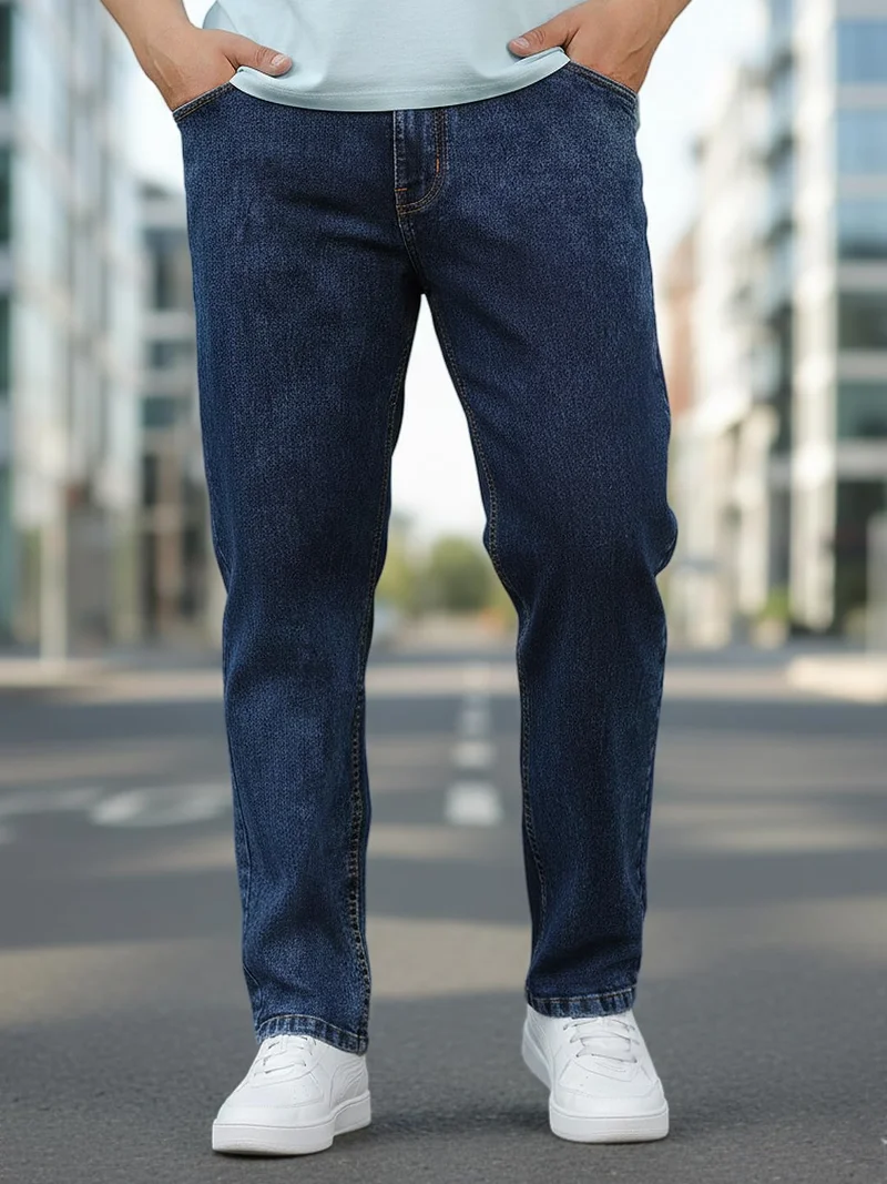 Urbano Plus Men's Dark Blue Regular Fit Washed Jeans Stretchable