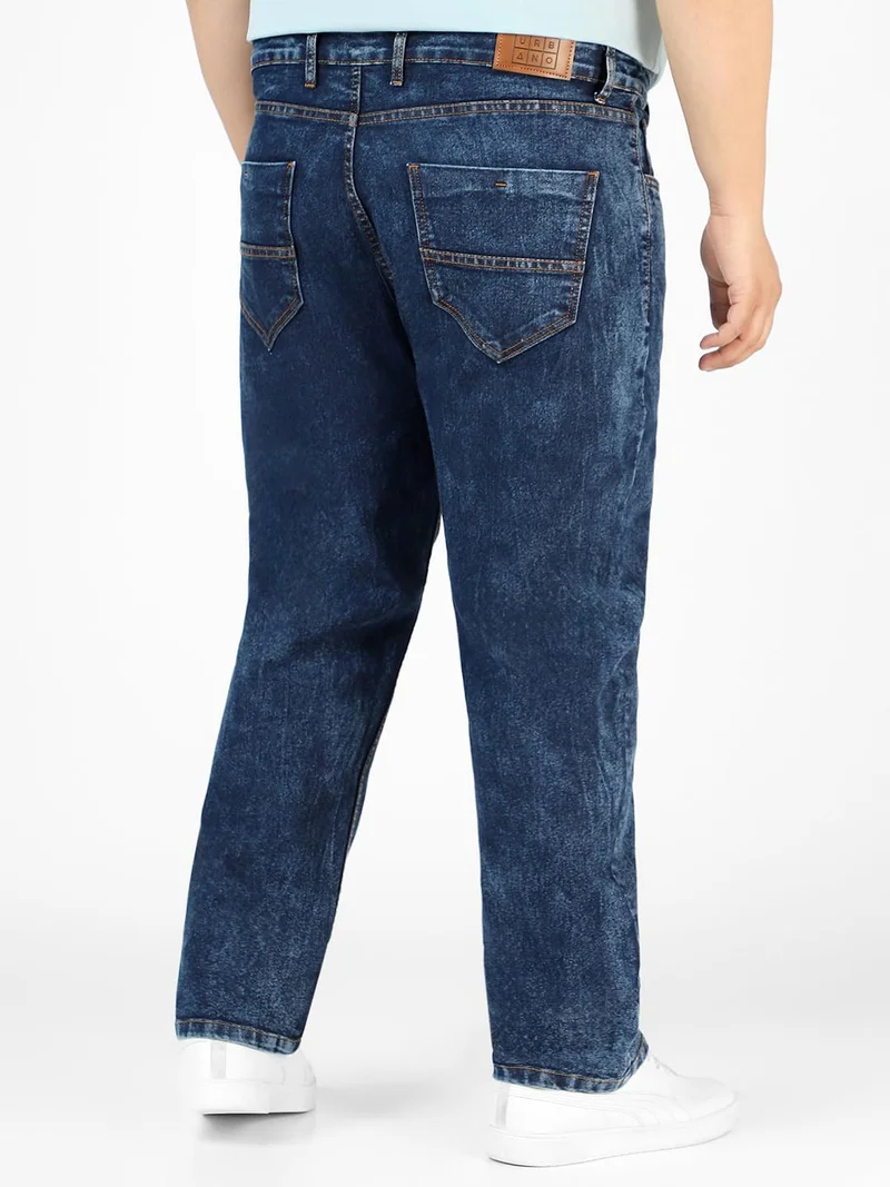 Urbano Fashion  Urbano Plus Men's Dark Blue Regular Fit Washed Jeans Stretchable  | Best Price UAE