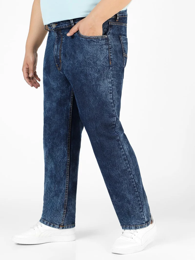 Urbano Fashion  Urbano Plus Men's Dark Blue Regular Fit Washed Jeans Stretchable  | Best Price UAE