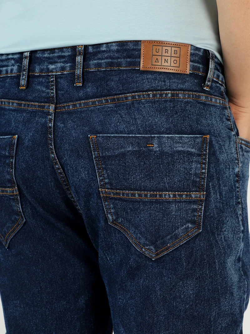 Urbano Fashion  Urbano Plus Men's Dark Blue Regular Fit Washed Jeans Stretchable  | Best Price UAE
