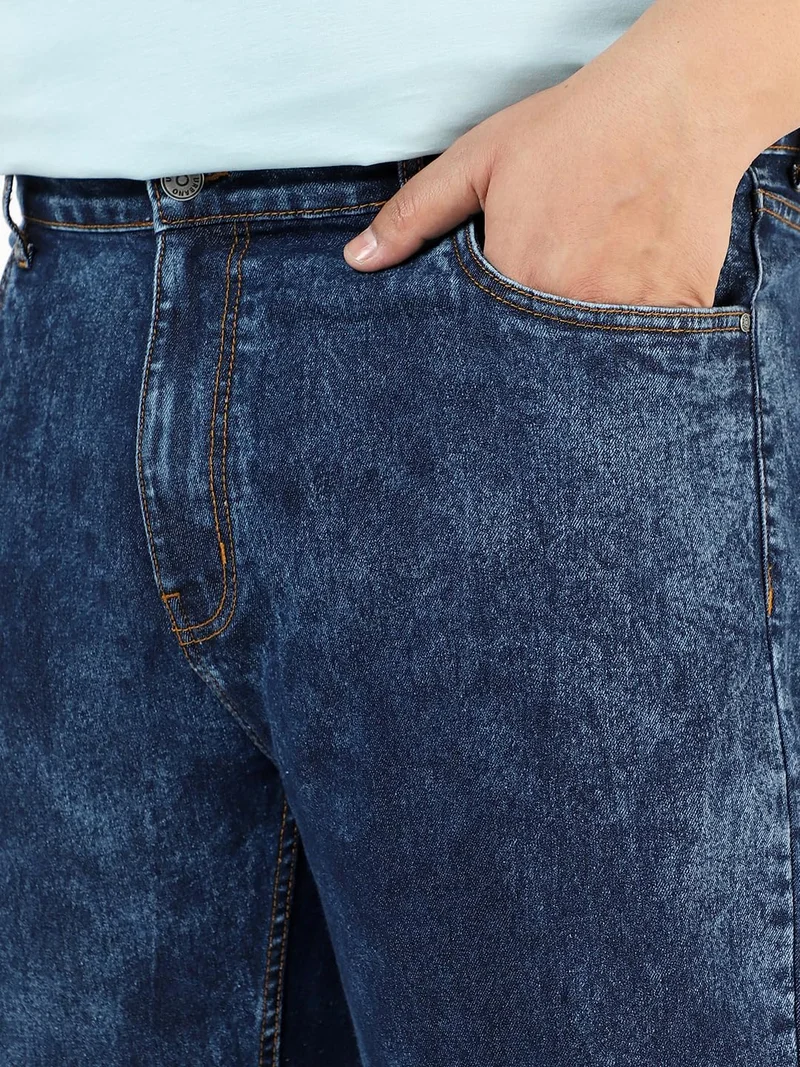 Urbano Fashion  Urbano Plus Men's Dark Blue Regular Fit Washed Jeans Stretchable  | Best Price UAE