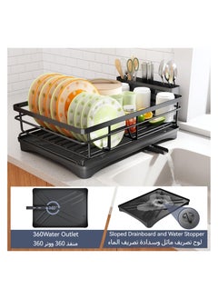 Anmi Dish Drying Rack, Extendable Dish Rack for Kitchen Counter, Stainless Steel Dish Strainer with Utensil Holder, Black  - Image 4
