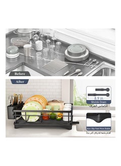 Anmi Dish Drying Rack, Extendable Dish Rack for Kitchen Counter, Stainless Steel Dish Strainer with Utensil Holder, Black  - Image 5