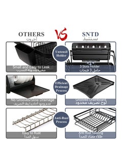 Anmi Dish Drying Rack, Extendable Dish Rack for Kitchen Counter, Stainless Steel Dish Strainer with Utensil Holder, Black  - Image 3