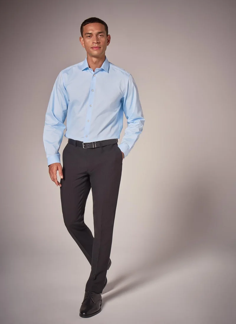 Matalan Taylor & Wright Blue Herringbone Regular Fit Shirt
