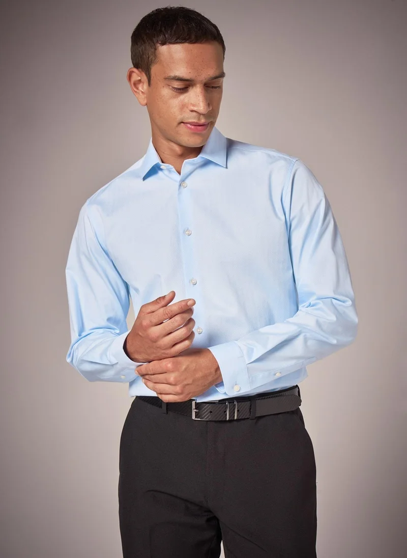 Matalan Taylor & Wright Blue Herringbone Regular Fit Shirt