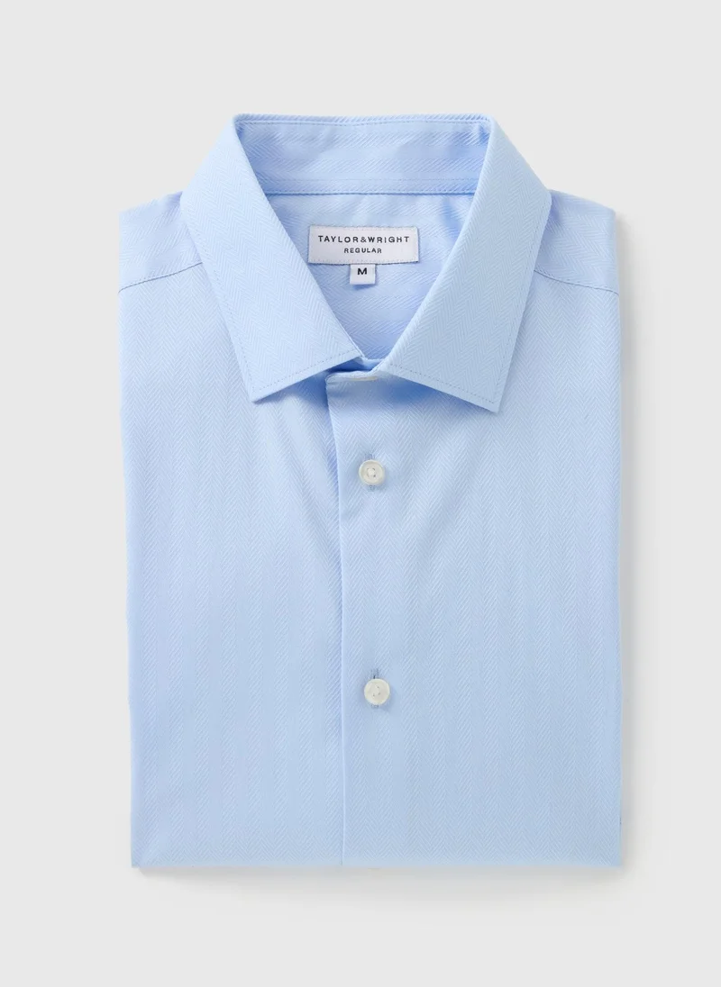 Matalan Taylor & Wright Blue Herringbone Regular Fit Shirt