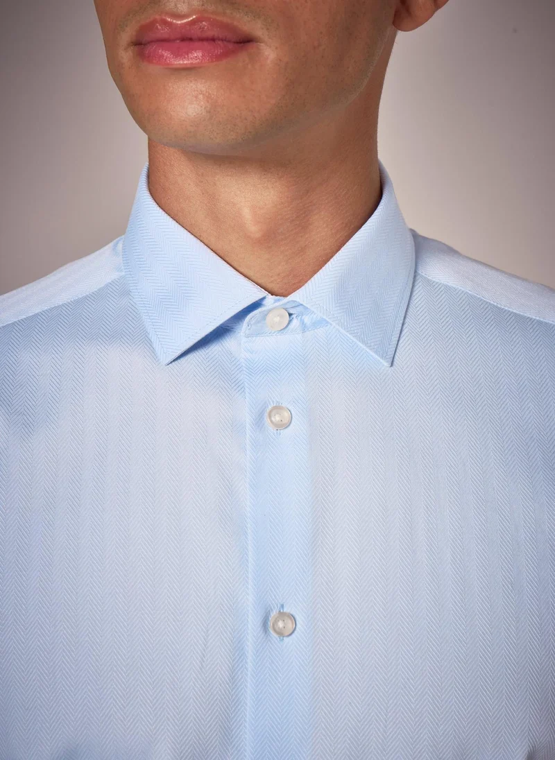 Matalan Taylor & Wright Blue Herringbone Regular Fit Shirt