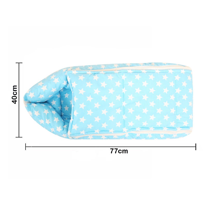 Nonibud Baby Cotton Sleeping Bed Cum Carrying Nest Bag with Storage Bag # Large Size 77 Cms X 40 Cms # 0-9 Months- SkyBlue Star Print (Sky Blue Stars) - Image 2