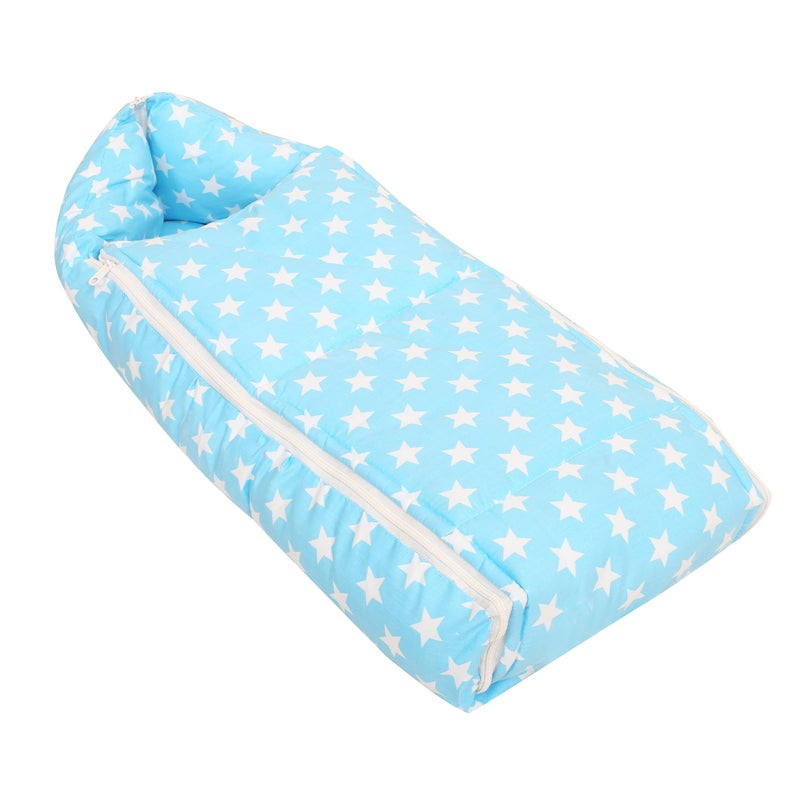 Nonibud Baby Cotton Sleeping Bed Cum Carrying Nest Bag with Storage Bag # Large Size 77 Cms X 40 Cms # 0-9 Months- SkyBlue Star Print (Sky Blue Stars) - Image 1