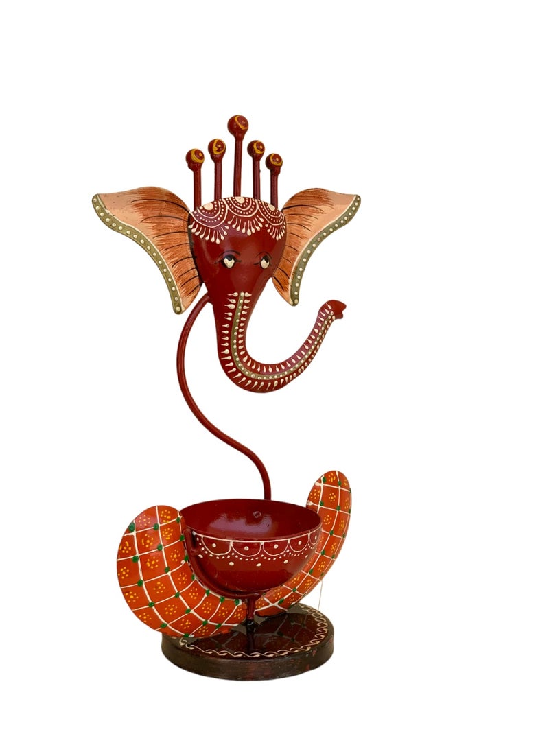 Vipron Iron T Light Ganesh Candle Holder for Home Decor (Red) - Image 4