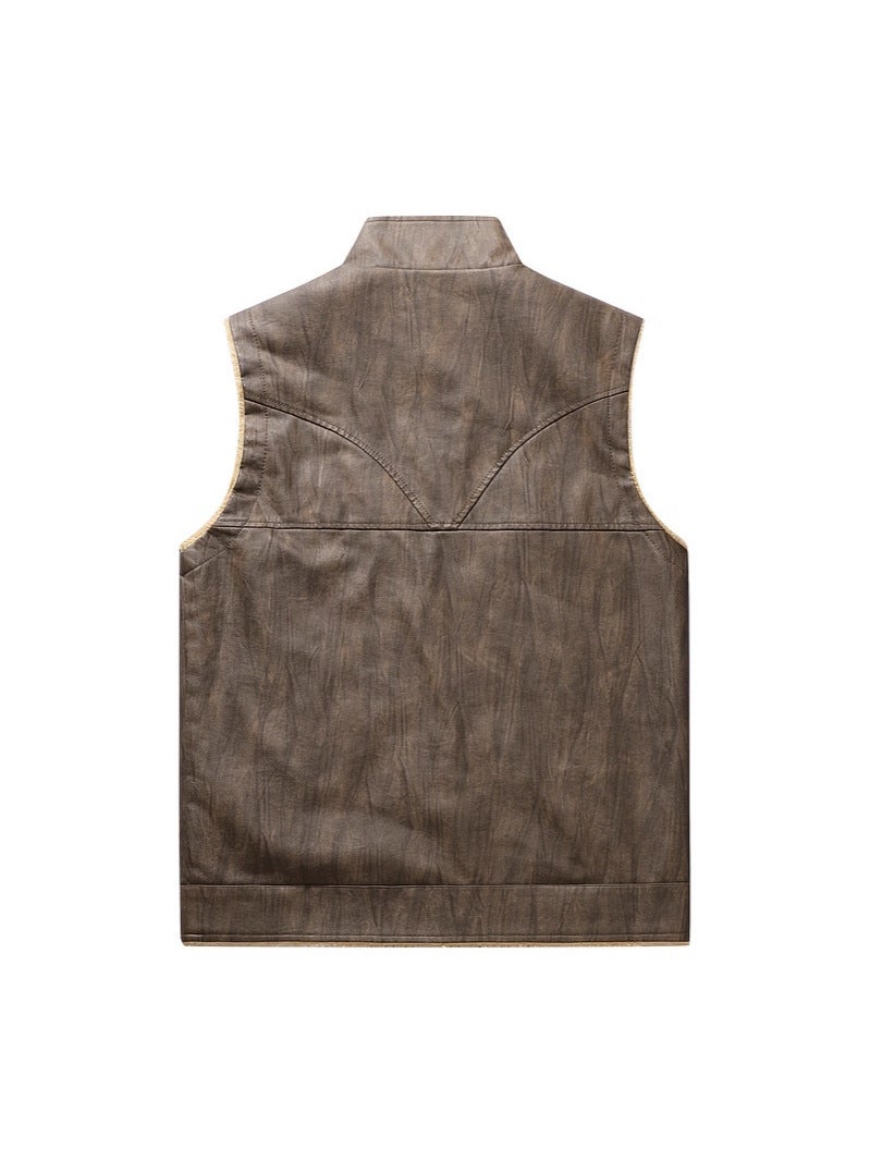 Men'S Leather Vest For Trade, Lamb Wool Vest, Warm And Thickened, Stand Collar, Sleeveless Vest, Trendy - Image 5