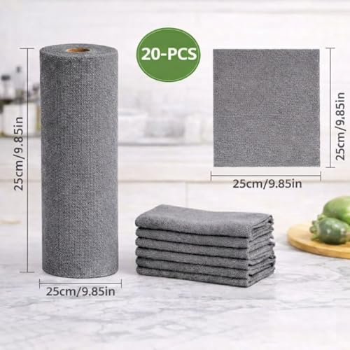 kaqer Microfiber Cleaning Cloth Roll 25x25 cm, Reusable and Washable Tear-Away Kitchen Towel Roll, Very Soft Cleaning Cloths for Home, Kitchen, Office, Electronics, Car Cleaning (Grey, 20 Pack) - Image 2