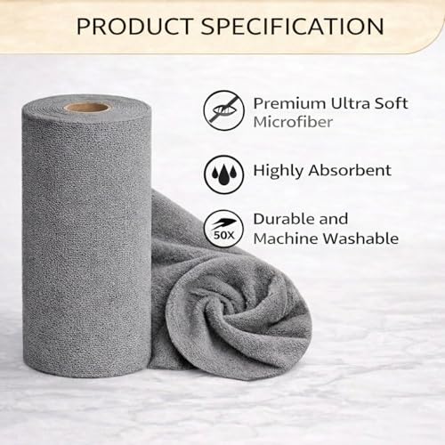 kaqer Microfiber Cleaning Cloth Roll 25x25 cm, Reusable and Washable Tear-Away Kitchen Towel Roll, Very Soft Cleaning Cloths for Home, Kitchen, Office, Electronics, Car Cleaning (Grey, 20 Pack) - Image 5