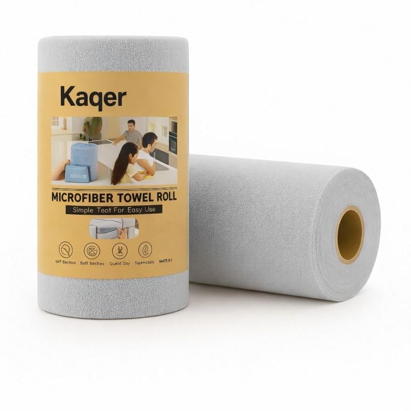 kaqer Microfiber Cleaning Cloth Roll 25x25 cm, Reusable and Washable Tear-Away Kitchen Towel Roll, Very Soft Cleaning Cloths for Home, Kitchen, Office, Electronics, Car Cleaning (Grey, 20 Pack) - Image 1