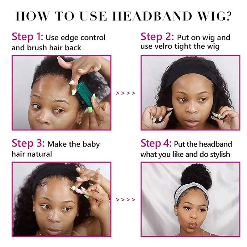 XSY Headband Wig Human Hair Deep Wave 16 Inch Curly Headband Wig Glueless No Lace Human Hair Wigs for Black Women Deep Curly Wig 150% Density Natural Color - Image 5