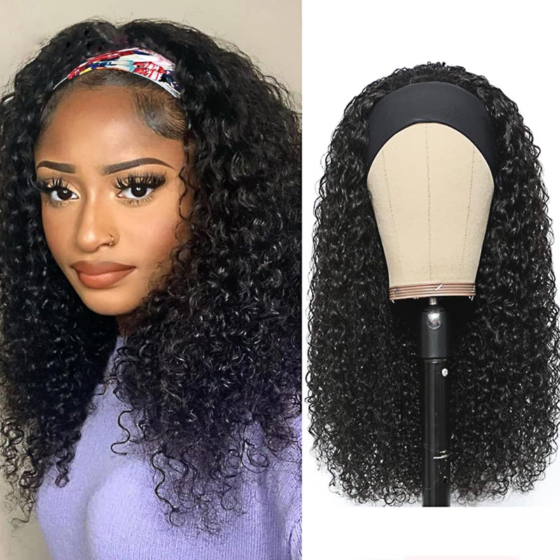 XSY Headband Wig Human Hair Deep Wave 16 Inch Curly Headband Wig Glueless No Lace Human Hair Wigs for Black Women Deep Curly Wig 150% Density Natural Color - Image 1