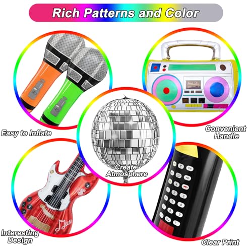 Amandir 80s 90s Theme Party Decorations, 90Pcs Balloon Garland Kit 6PCS Disco Ball Radio Boom Box Retro Mobile Phone Guitar Microphone Foil Balloons for Back to 80s 90s Hip Hop Birthday Supplies - Image 3