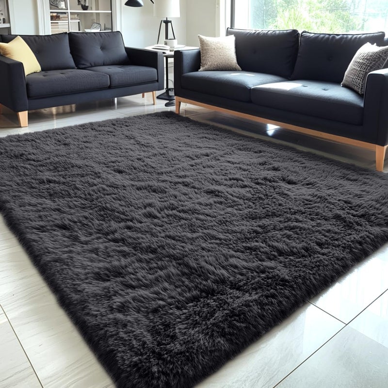 OLANLY 5x8 Machine Washable Large Area Rugs for Living Room Bedroom Soft Fluffy Shaggy Bedside Rug Indoor Floor Carpet for Kids Girls and Boys Dorms Nursery Home Decor Aesthetic Black