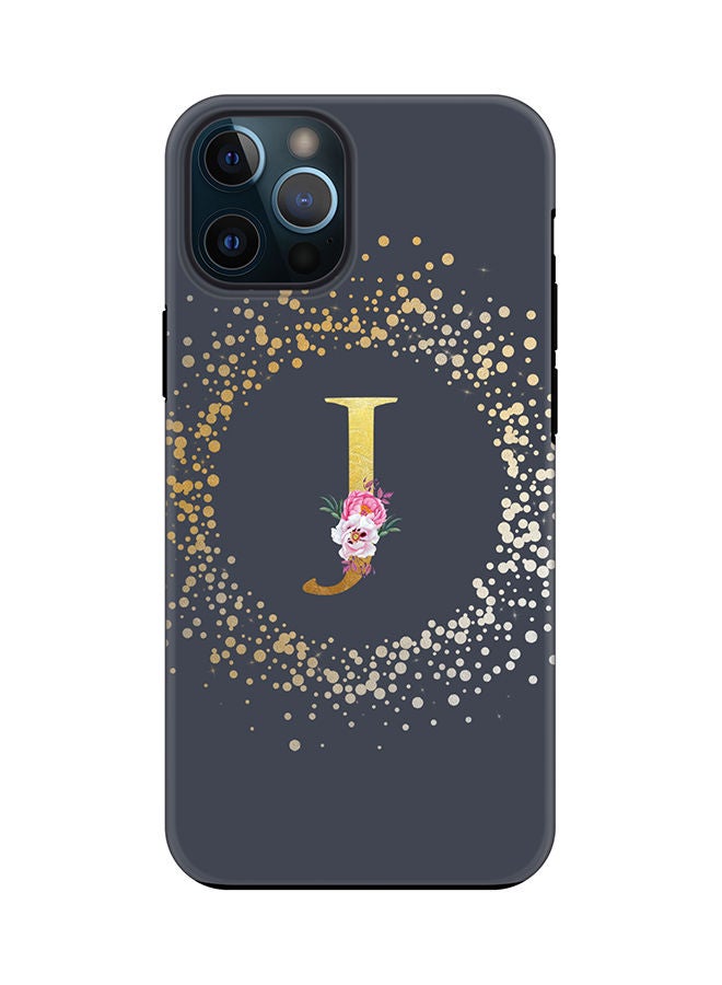 Stylizedd Monogram Tough Series for Apple iPhone 12 Pro Max Custom Initials Floral Pattern Tough Pro Dual Layer hybrid PC inner TPU protection Alphabet- J (Grey) - Image 1