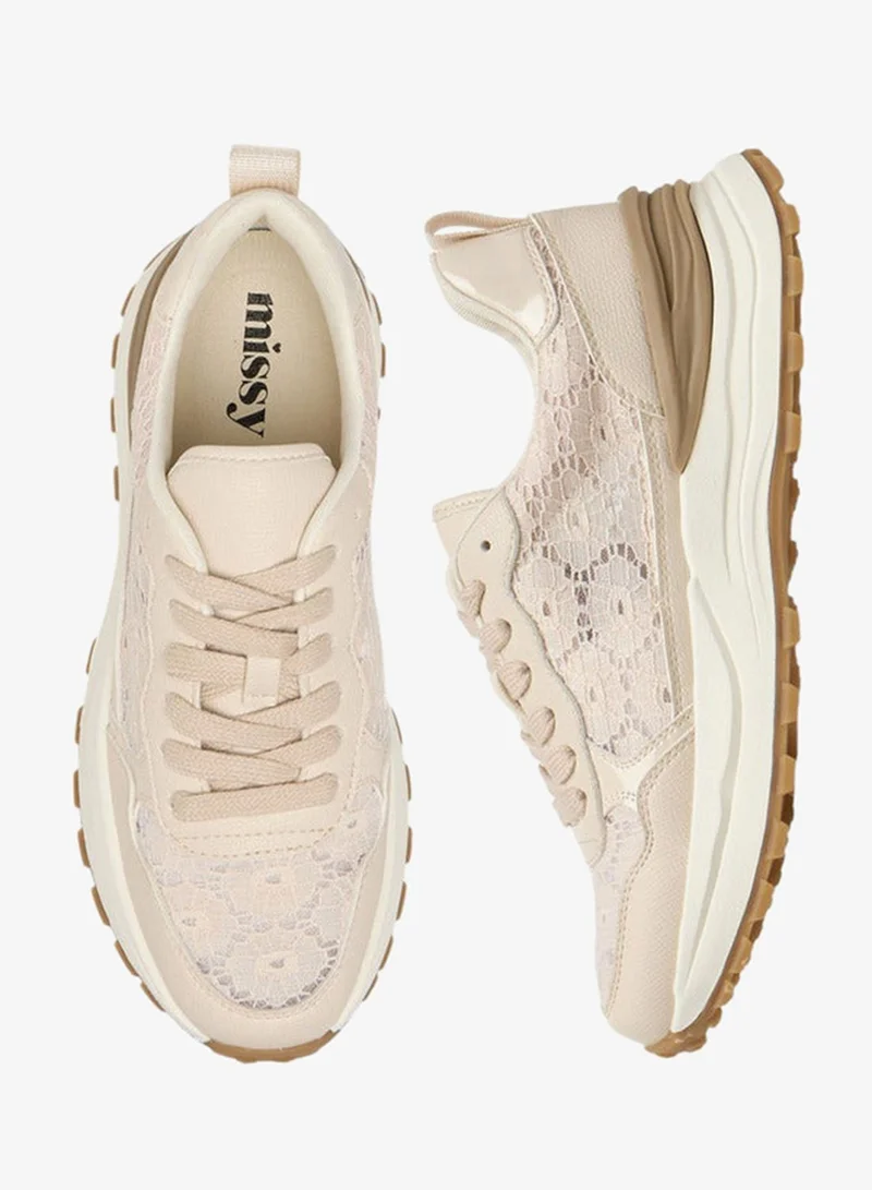 MISSY Women Panelled Lace-Up Sneakers with Pull Tab