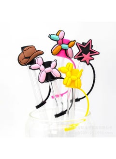 Generic Cowboy Hat Blow Dog Silicone Straw Cap Straw Dust Cap Cartoon Dust Cover Personalized Drink Milk Tea Straw Cover-Color:1821-07-Specifications:10MM  - Image 3