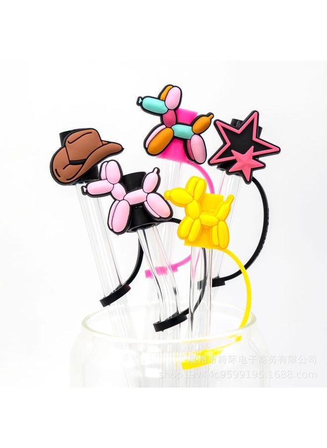 Generic - Cowboy Hat Blow Dog Silicone Straw Cap Straw Dust Cap Cartoon Dust Cover Personalized Drink Milk Tea Straw Cover-Color:1821-07-Specifications:10MM - Image 1