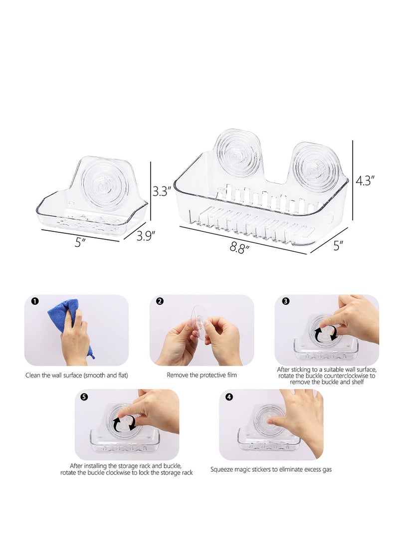 SOLARAE Suction Cup Soap Dish Set, Self-Adhesive Shower Soap Holder, Strong Sponge Holder for Bathroom, Tub, and Kitchen Sink, Removable & Reusable, Clear, No Drill Required (2 Pack) - Image 4