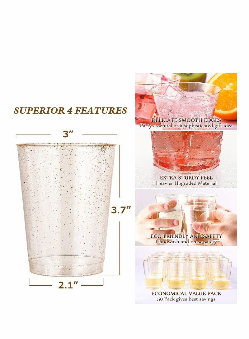 KASTWAVE Gold Plastic Cups, 25pcs Gold Plastic Cups,  10Oz Clear Plastic Cups Tumblers, Disposable Gold Glitter Plastic Cups, Clear Plastic Cups Tumblers, Wedding,Thanksgiving, Party Cups  - Image 3