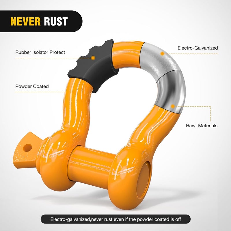 Nilight 2 Pack 3/4" D-Ring Shackle with 7/8" Screw Pin 41,887lbs Break Strength, Heavy Duty Off Road Recovery Shackle with Isolators Washers for Use with Tow Strap, Winch, Off-Road Jeep Truck Vehicle - Image 3