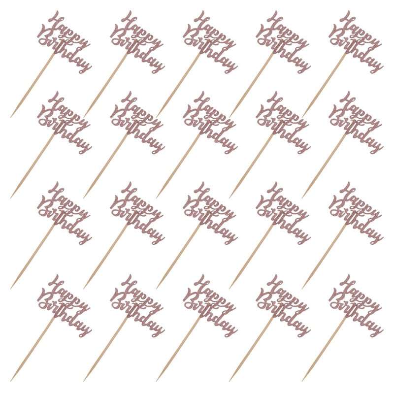 Rose Gold Glitter Cake Picks 20pcs Birthday Cupcake Toppers Decorative Party Adornments - Image 2