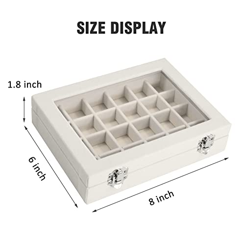 Vicoter Velvet Jewelry Box 24 Grid Jewelry Ring Display Organiser Box Tray Holder Earrings Storage Case for Girls Wife Mom Women (Beige) - Image 2