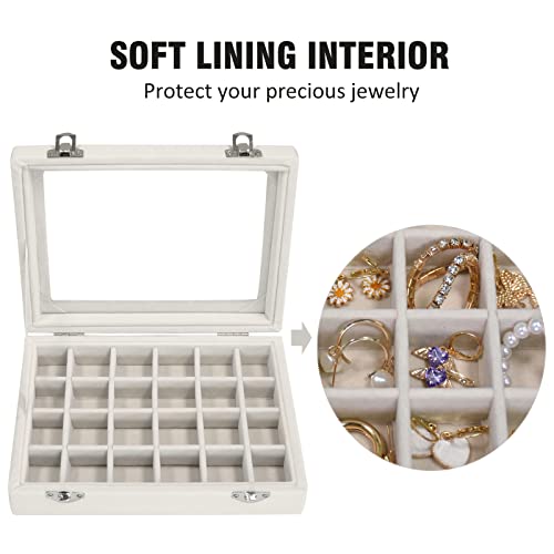 Vicoter Velvet Jewelry Box 24 Grid Jewelry Ring Display Organiser Box Tray Holder Earrings Storage Case for Girls Wife Mom Women (Beige) - Image 3