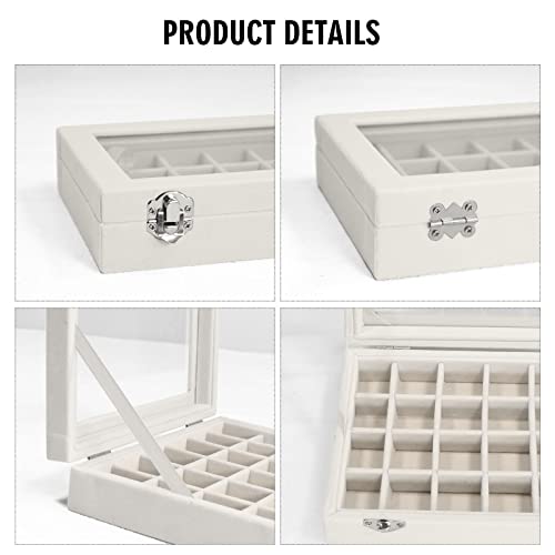 Vicoter Velvet Jewelry Box 24 Grid Jewelry Ring Display Organiser Box Tray Holder Earrings Storage Case for Girls Wife Mom Women (Beige) - Image 4