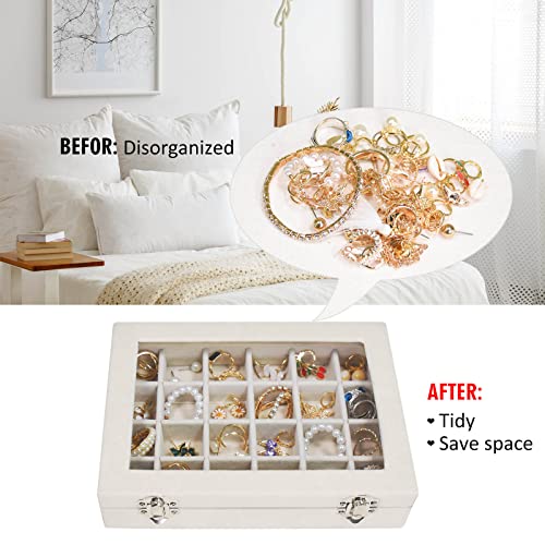 Vicoter Velvet Jewelry Box 24 Grid Jewelry Ring Display Organiser Box Tray Holder Earrings Storage Case for Girls Wife Mom Women (Beige) - Image 5