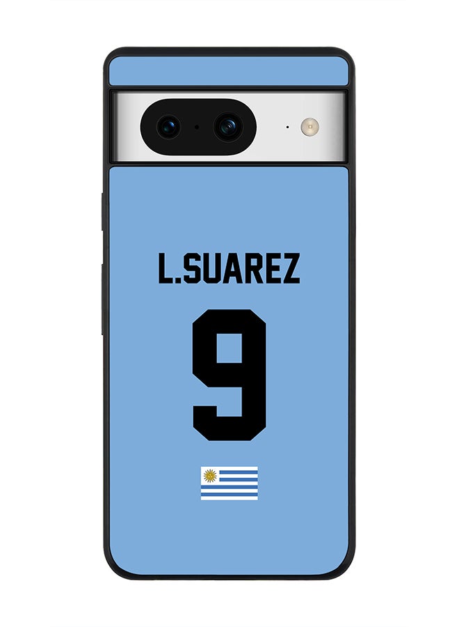 Stylizedd Rugged Black Edge case for Google Pixel 8, Custom Slim fit Thin Phone Case Cover - Football Team - Uruguay , Player Name - L.Suarez - Image 1