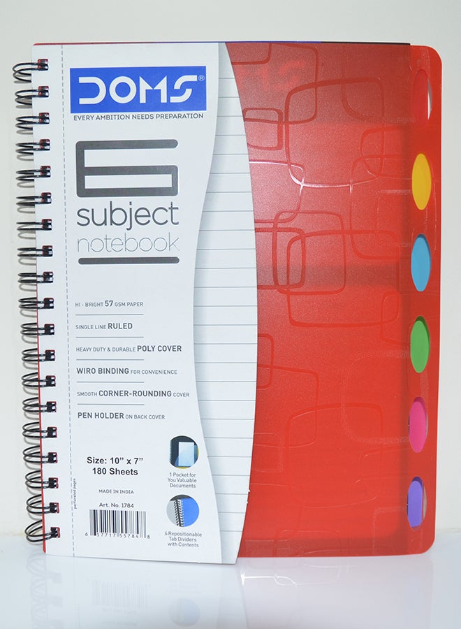 DOMS 1784 B5 6 SUBJECT NOTEBOOK 180 SHEETS - Image 1