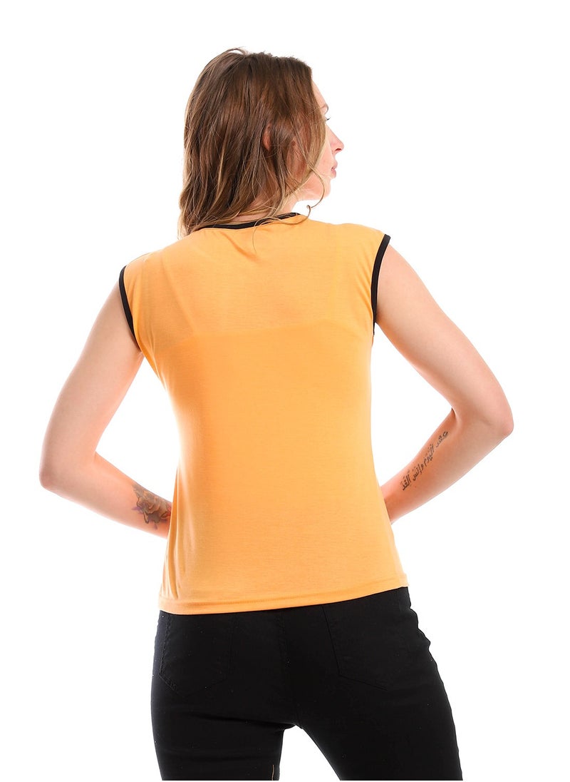 Andora - Printed Sleeveless Cotton Tank Top - Orange - Image 1