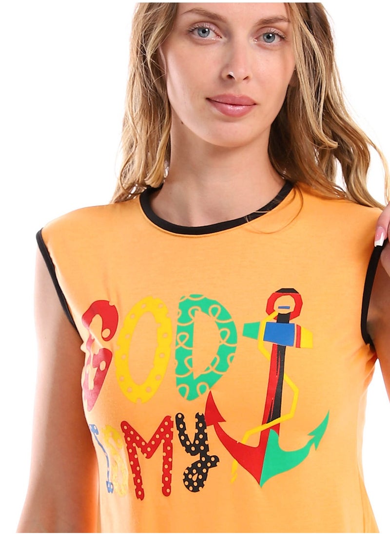 Andora - Printed Sleeveless Cotton Tank Top - Orange - Image 1