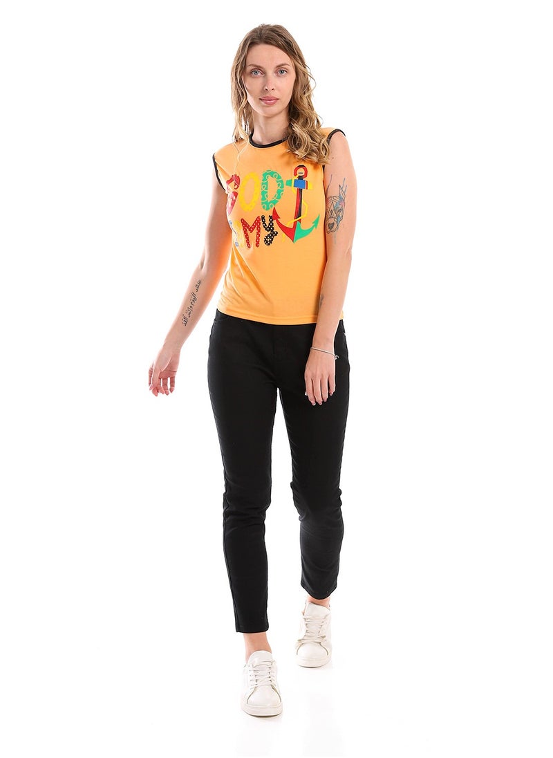 Andora - Printed Sleeveless Cotton Tank Top - Orange - Image 1