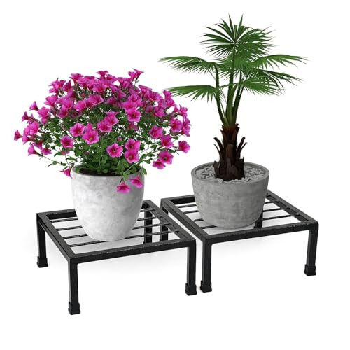 WonderStand Magnus Thick Metal Plant Stand for Balcony (Square) | Pots Planter Stand for Indoor & Outdoor Garden (Set of 2,Black) - Image 1
