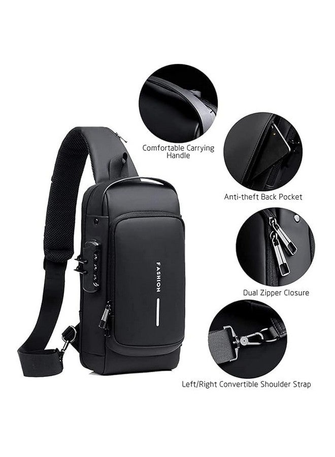 SCHUBERT Crossbody Sling Bag with 1charging cord For Men Women, Anti-Theft Fashion Chest Bag with USB Charging Port, Messenger Bags, Waterproof Casual Shoulder Bag 1PC (Fashion Bag - Black) - Image 5